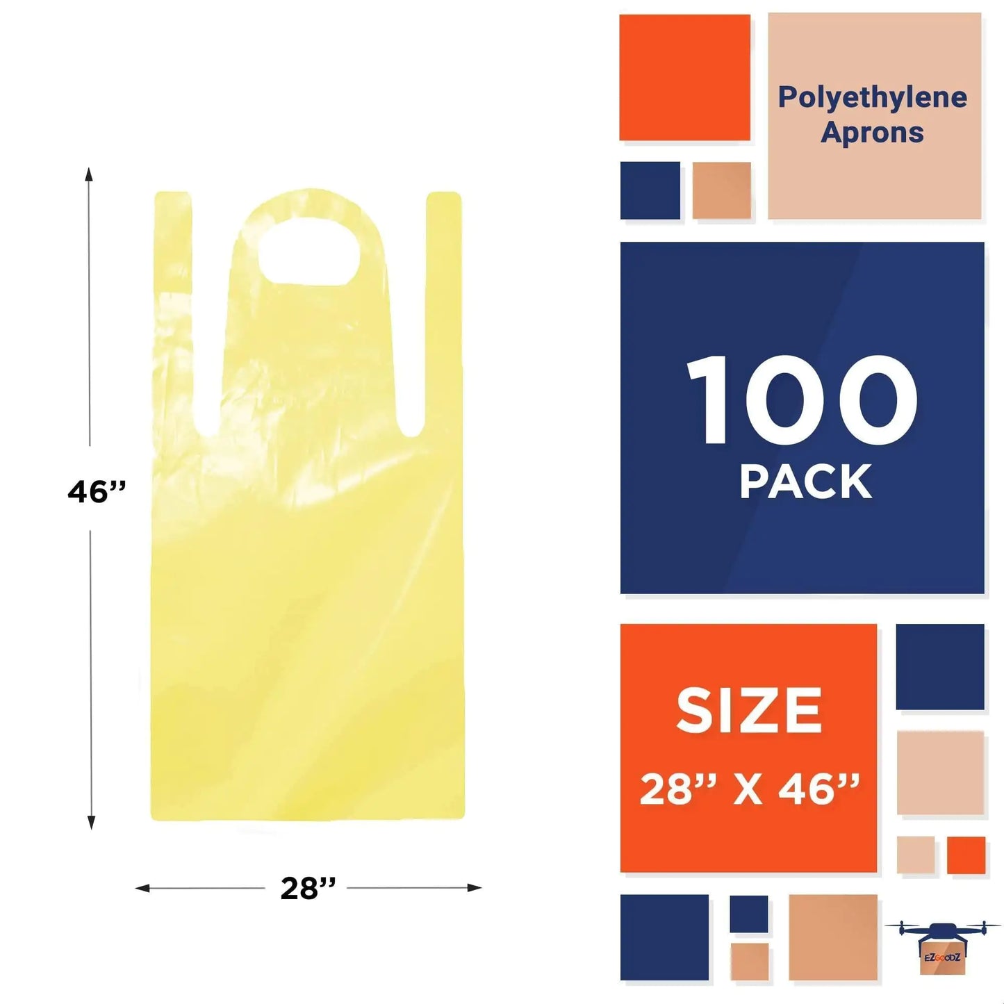 Disposable Plastic Aprons for Adults 28x46 inch Pack of 100 Yellow Aprons