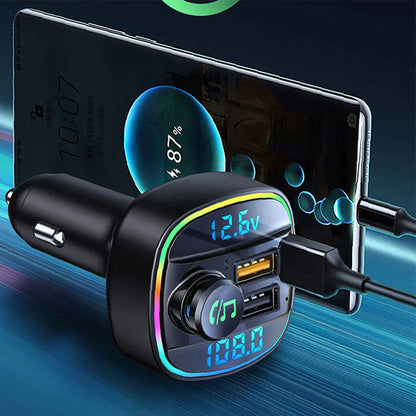 Bluetooth 5.0 Car Wireless FM Transmitter Adapter USB PD Charger AUX Hands-Free