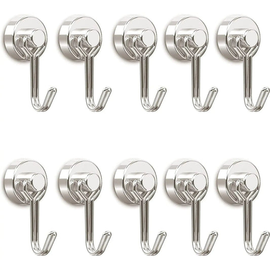 4Pcs 8 Pcs Magnetic Hooks,Heavy Duty 30LBS Neodymium Magnet Hook with Rust Proof for Indoor Outdoor Hanging,Refrige,Grill,Kitchen,Key Holder Silver