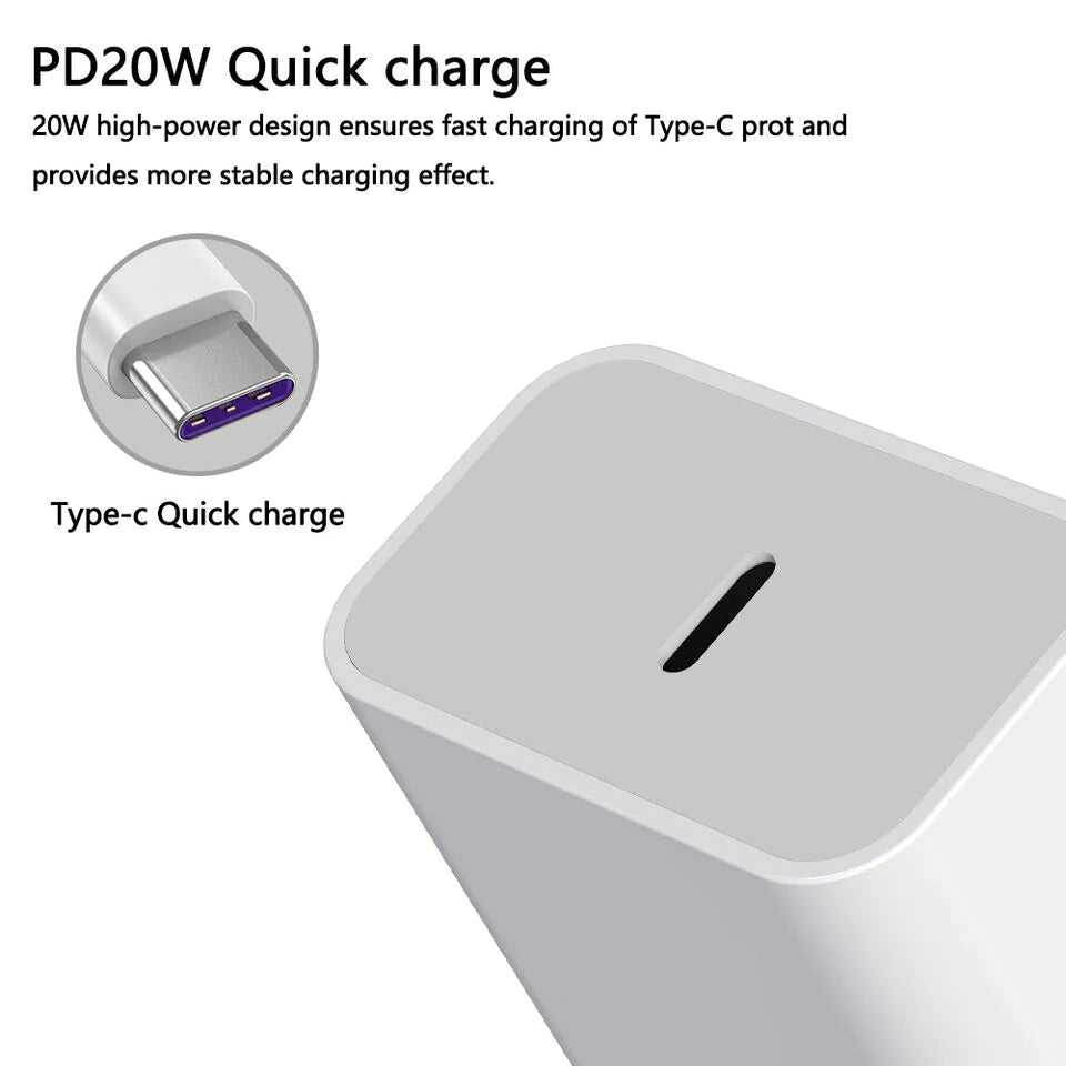 20W USB C Super Fast Charger PD To Type C Cable For iPhone 15 iPad Plus Pro Max