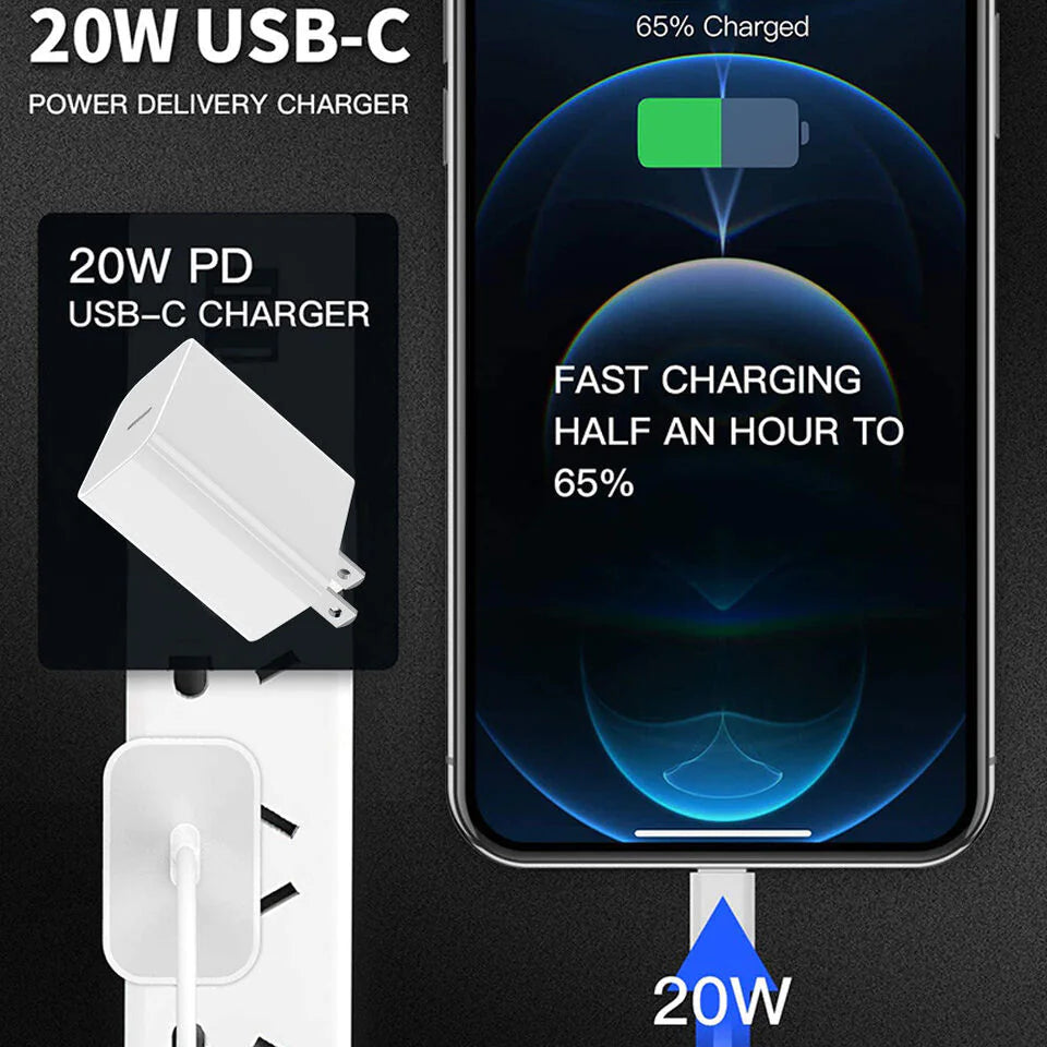 20W USB C Super Fast Charger PD To Type C Cable For iPhone 15 iPad Plus Pro Max