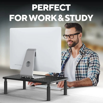 Deluxe Metal Laptop Stand For Desk - Adjustable 14" x 9" Black Monitor Stand Riser - Portable Cooling for Laptops or Screens - The Perfect Home Office