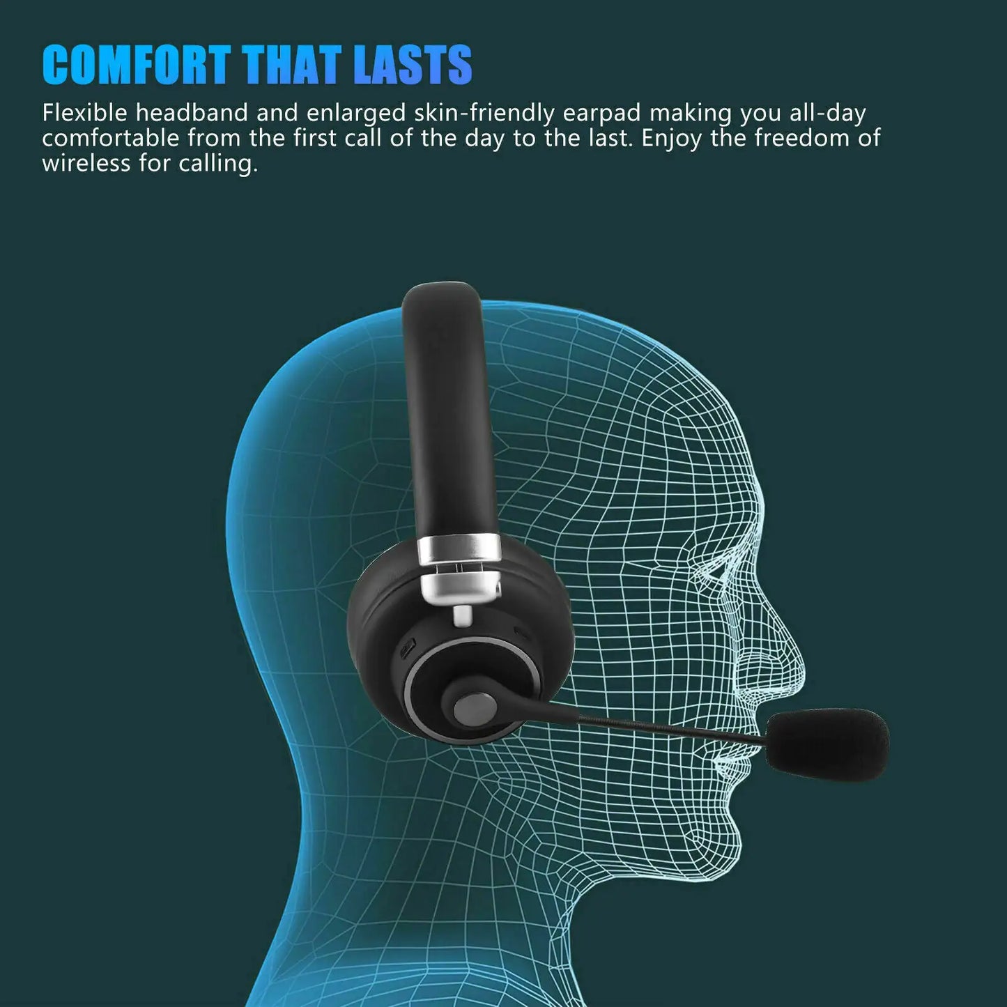 Wireless Headset Truck Driver Noise Cancelling Over-Head Bluetooth Headphones US