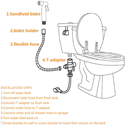 Toilet Shattaf Adapter Hose Bidet Spray Stainless Steel Handheld Shower Head