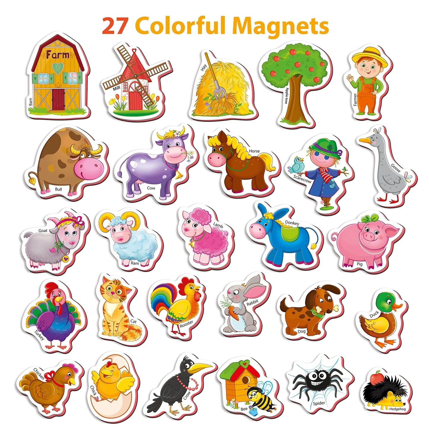 27 Foam Fridge Magnets for Toddlers 3 years Farm Animals Magnets for Kids